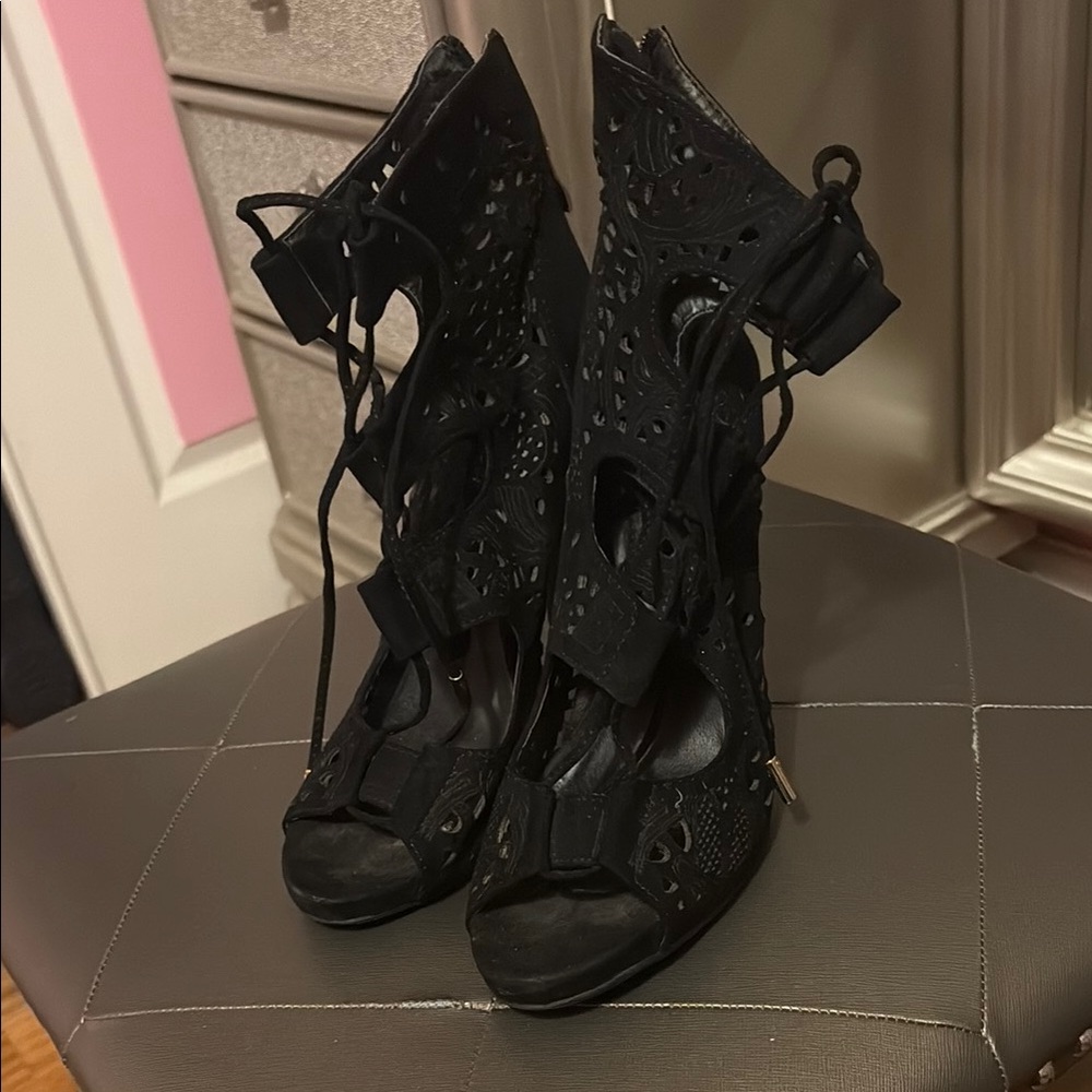 Forever 21 Black Lace-Up Heels